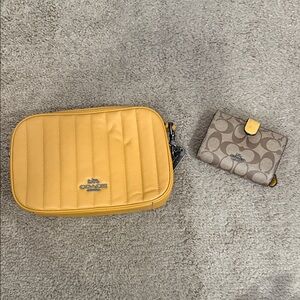 Coach Mustard Crossbody Bag and Beige Wallet Set